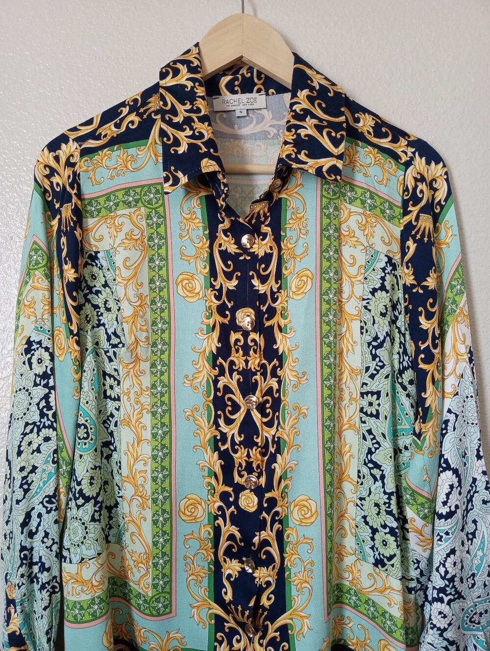 Rachel Zoe Baroque Rayon Long Sleeve Button Front Blouse Women's Small - Picture 2 of 7